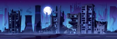 Free Vector | City destroy in war, abandoned buildings at night.