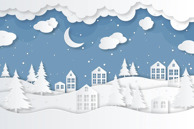 Free Vector | City in winter in paper style background