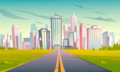 Free Vector | Cityscape with highway road and town