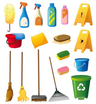 Free Vector | Cleaning equipments on white background