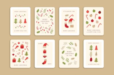 Free Vector | Collection of cute organic christmas cards