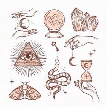 Free Vector | Collection of drawn esoteric elements