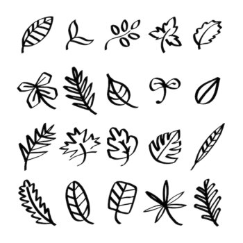 Free Vector | Collection of leaf doodles illustration