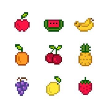 Free Vector | Collection of mixed pixelated fruits