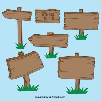 Free Vector | Collection of wooden signs with grass