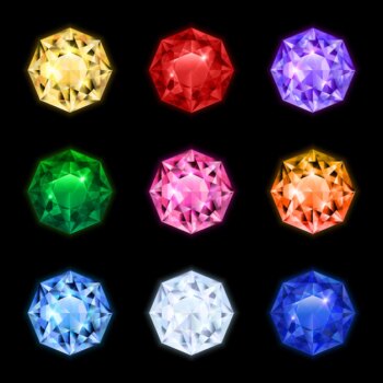 Free Vector | Colored and isolated realistic diamond gemstone icon set in round shapes and different colors
