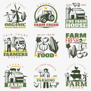 Free Vector | Colorful farm emblems set