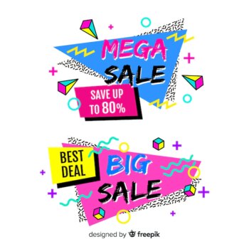 Free Vector | Colorful memphis style sale banner set