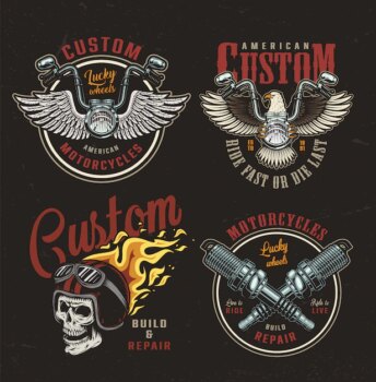 Free Vector | Colorful motorcycle emblems set