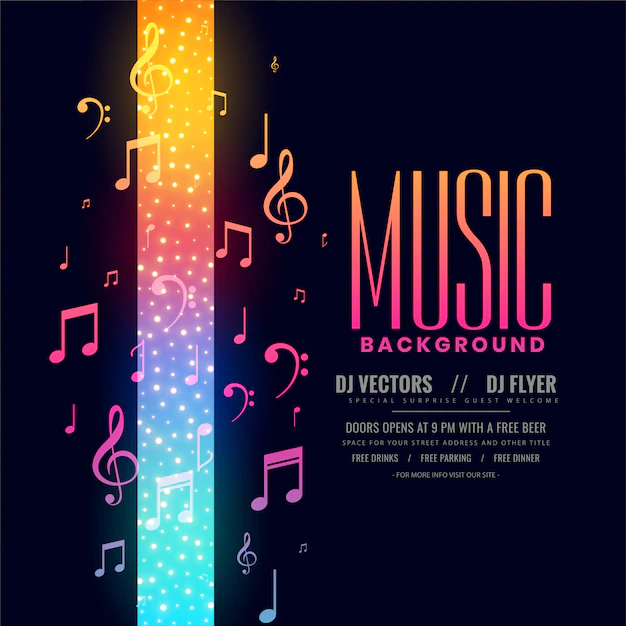 Free Vector | Colorful music flyer party background with notes