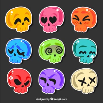 Free Vector | Colorful pack of skulls stickers
