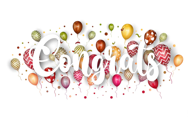 Free Vector | Congratulations lettering with balloon and confetti.