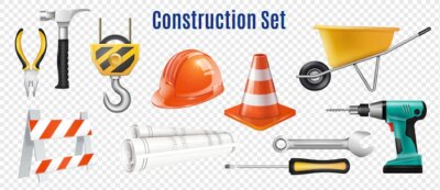 Free Vector | Construction realistic set of handle instrument