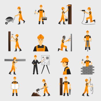 Free Vector | Construction worker icons flat