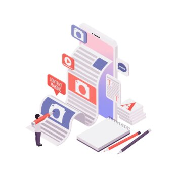 Free Vector | Content making for blog concept with human character and stationery 3d isometric illustration