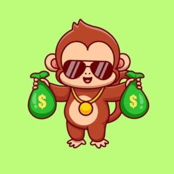 Free Vector | Cool monkey holding money bag cartoon vector icon illustration. animal finance icon concept isolated premium vector. flat cartoon style
