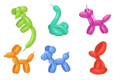 Free Vector | Creative colorful helium balloon animals flat illustration set.