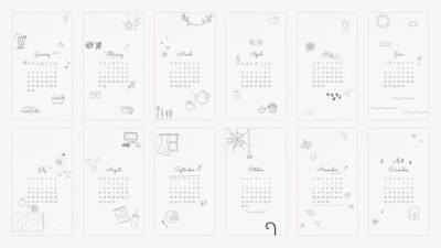 Free Vector | Cute 2022 monthly calendar template, doodle illustration iphone wallpaper vector set