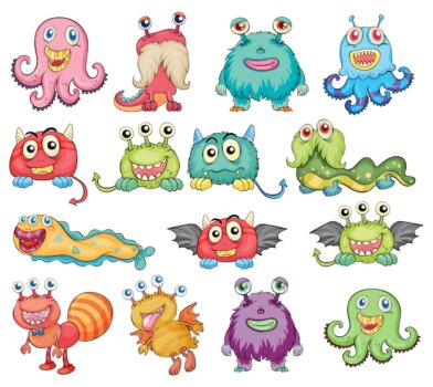 Free Vector | Cute and colorful monsters