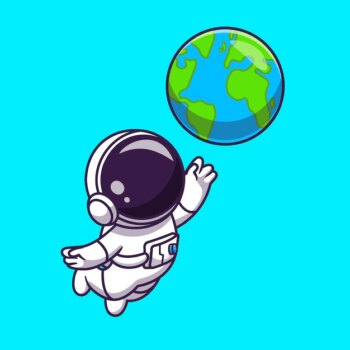 Free Vector | Cute astronaut floating with earth world cartoon vector icon illustration. technology science icon concept isolated premium vector. flat cartoon style