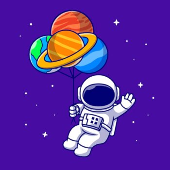 Free Vector | Cute astronaut floating with planet balloons in space cartoon   icon illustration. technology science icon   isolated    . flat cartoon style