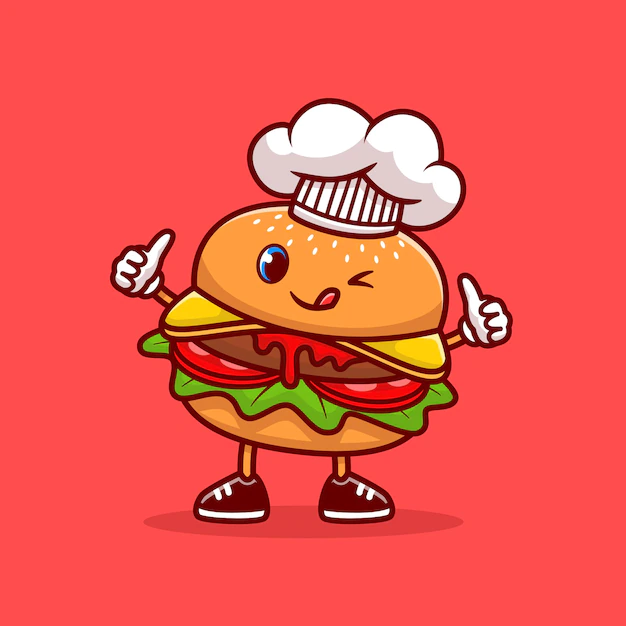 Free Vector | Cute burger chef thumbs up cartoon   icon illustration. food chef icon   isolated    . flat cartoon style