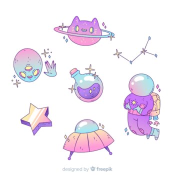 Free Vector | Cute cartoon space sticker collection