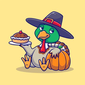 Free Vector | Cute chicken turkey thanksgiving cartoon vector icon illustration animal holiday icon isolated