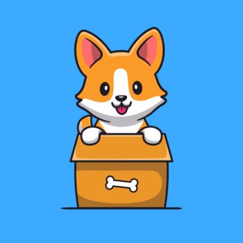 Free Vector | Cute corgi dog playing in box cartoon