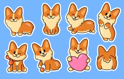 Free Vector | Cute corgi puppy stickers set. collection of flat illustrations