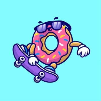 Free Vector | Cute doughnut playing skateboard cartoon vector icon illustration food sport icon concept isolated