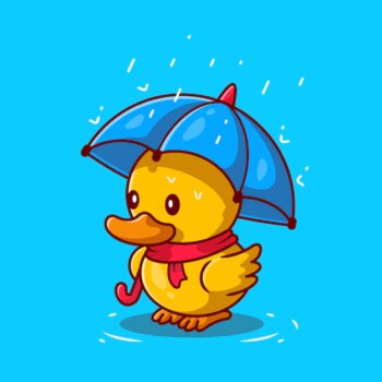 Free Vector | Cute duck with umbrella in the rain cartoon icon illustration