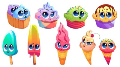 Free Vector | Cute ice cream characters with funny faces