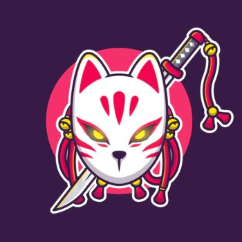 Free Vector | Cute kitsune with sword cartoon character. art object isolated.