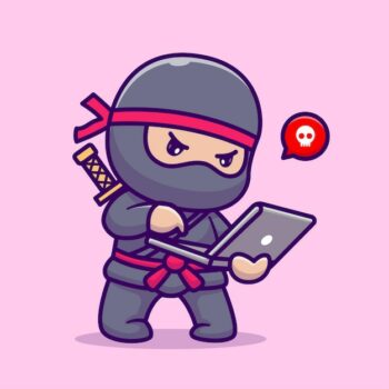 Free Vector | Cute ninja working on laptop cartoon vector icon illustration people technology icon isolated flat