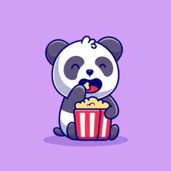 Free Vector | Cute panda eating popcorn cartoon   icon illustration. animal food icon concept isolated    . flat cartoon style