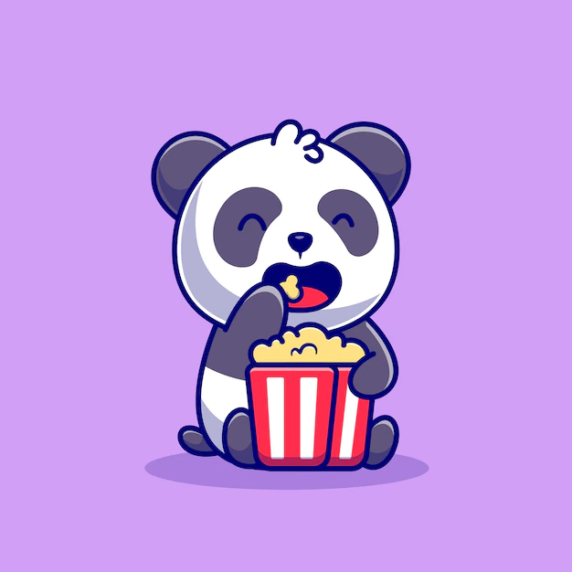 Free Vector | Cute panda eating popcorn cartoon   icon illustration. animal food icon concept isolated    . flat cartoon style