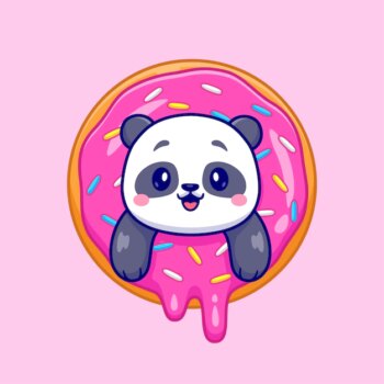 Free Vector | Cute panda in doughnut cartoon vector icon illustration. animal food icon concept isolated premium vector. flat cartoon style