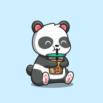 Free Vector | Cute panda sipping boba milk tea cartoon icon illustration. animal food icon concept isolated  . flat cartoon style