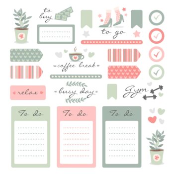 Free Vector | Cute planner scrapbook elements set