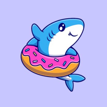 Free Vector | Cute shark with doughnut