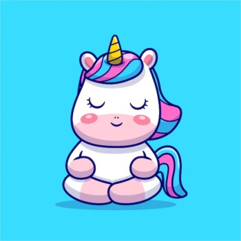 Free Vector | Cute unicorn meditation cartoon icon illustration.