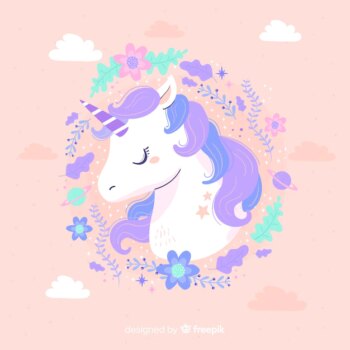Free Vector | Cute unicorn with pastel color frame