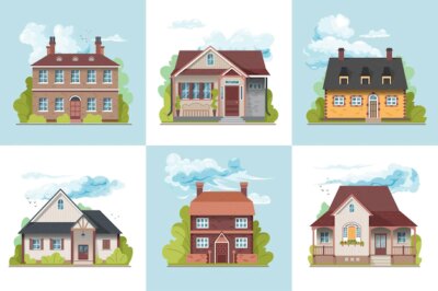 Free Vector | Design concept of various suburban village houses flat illustration