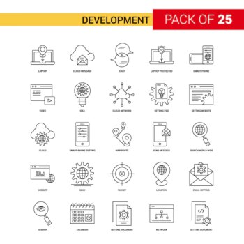 Free Vector | Development black line icon - 25 business outline icon set