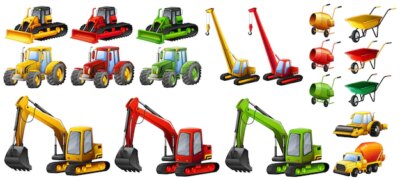 Free Vector | Different tractors and construction equipment
