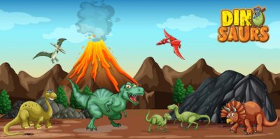 Free Vector | Dinosaurs cartoon character in nature scene