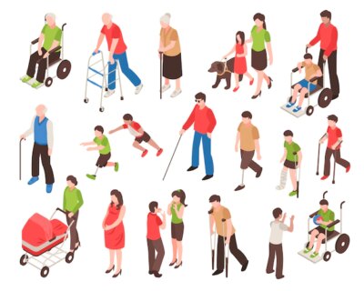 Free Vector | Disabled people isometric set
