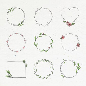 Free Vector | Doodle floral wreath collection