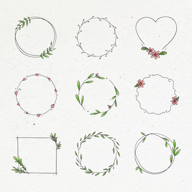 Free Vector | Doodle floral wreath collection